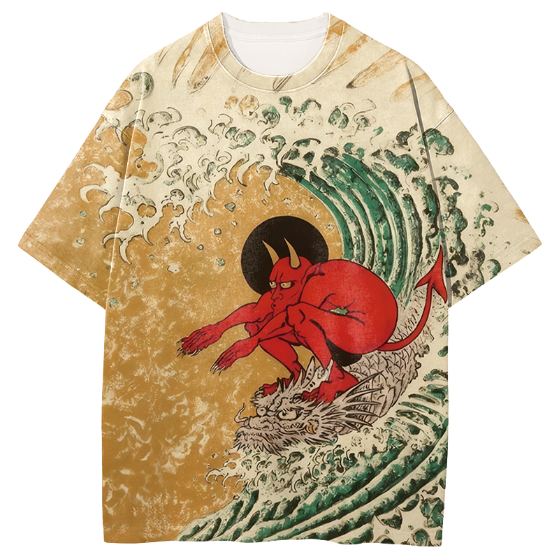 Tokyocanvas Demon Surfing Graphic Print T-Shirt