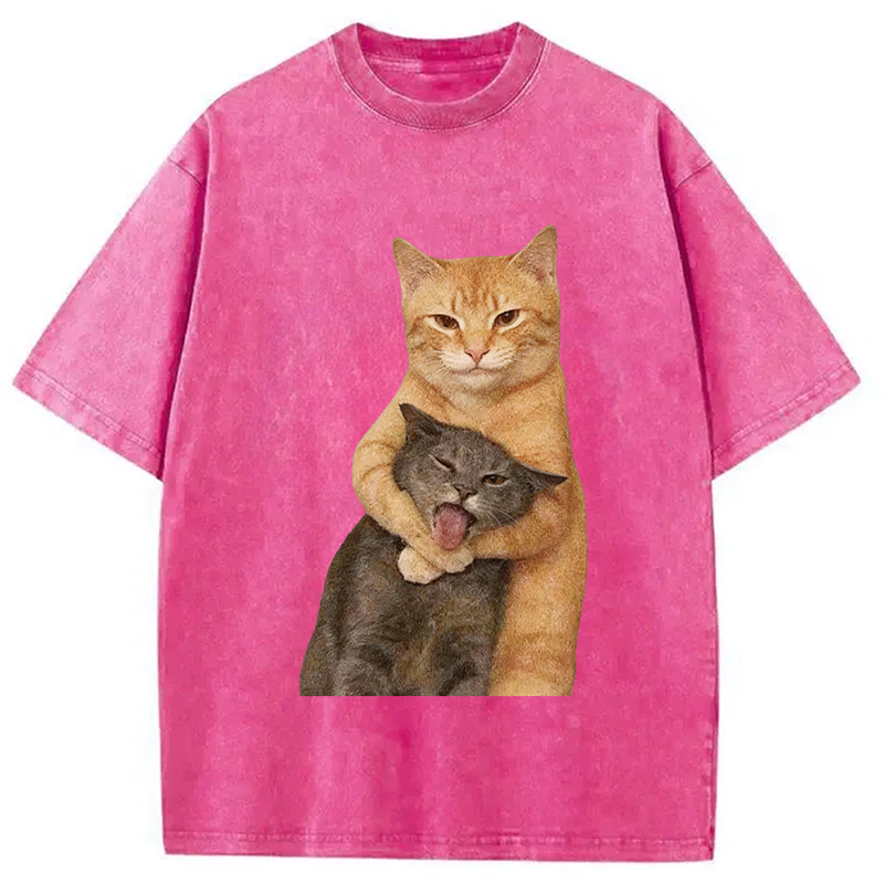 Tokyocanvas Fighting Cat Meme Washed T-Shirt