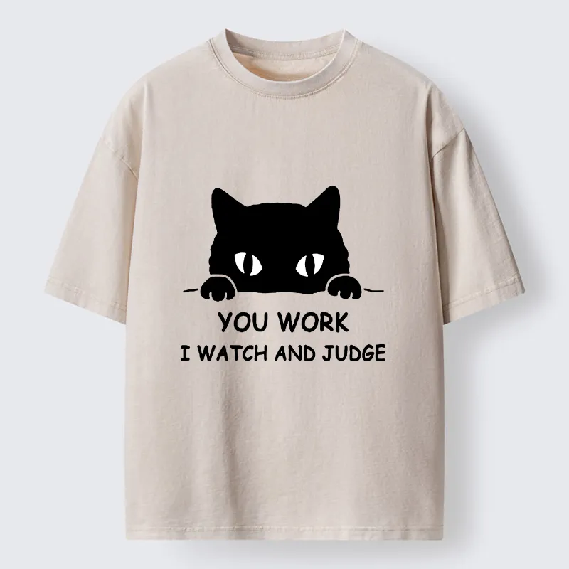 Tokyocanvas Funny Peeking Black Cat Meme Washed T-Shirt