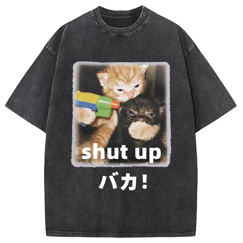Tokyocanvas Shut Up Funny Cats Washed T-Shirt