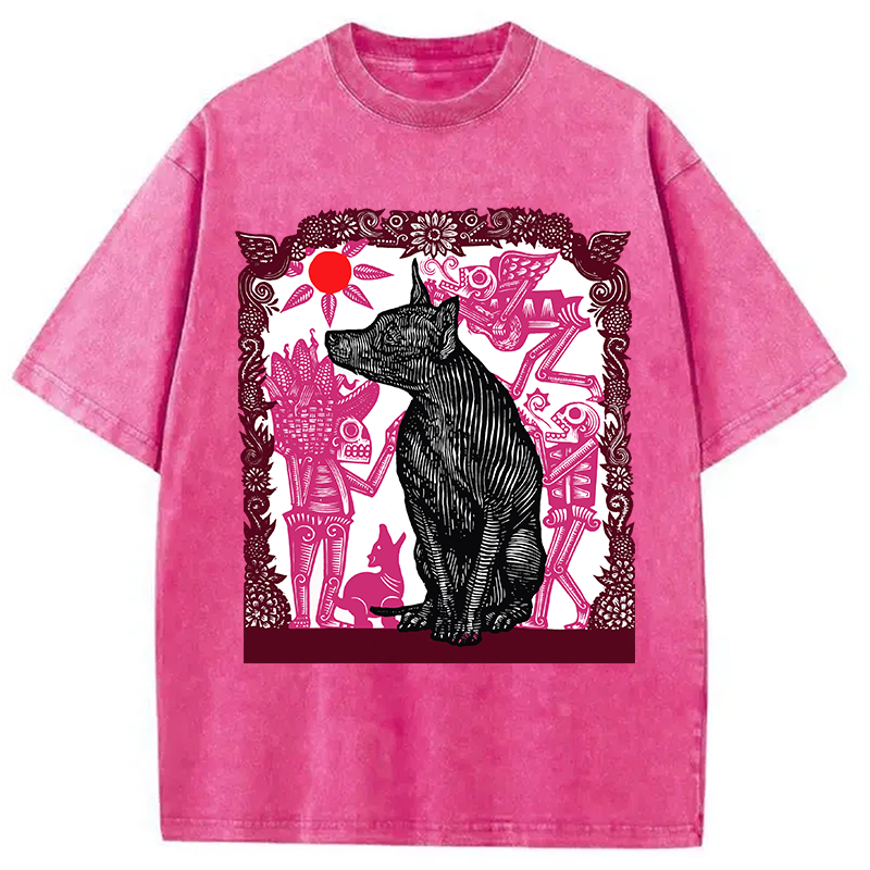 Tokyocanvas Day Of The Dog Woodcut Washed T-Shirt