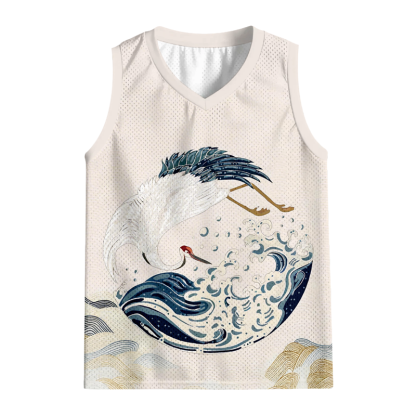 Tokyocanvas Crane Bird Wave Jersey Tank