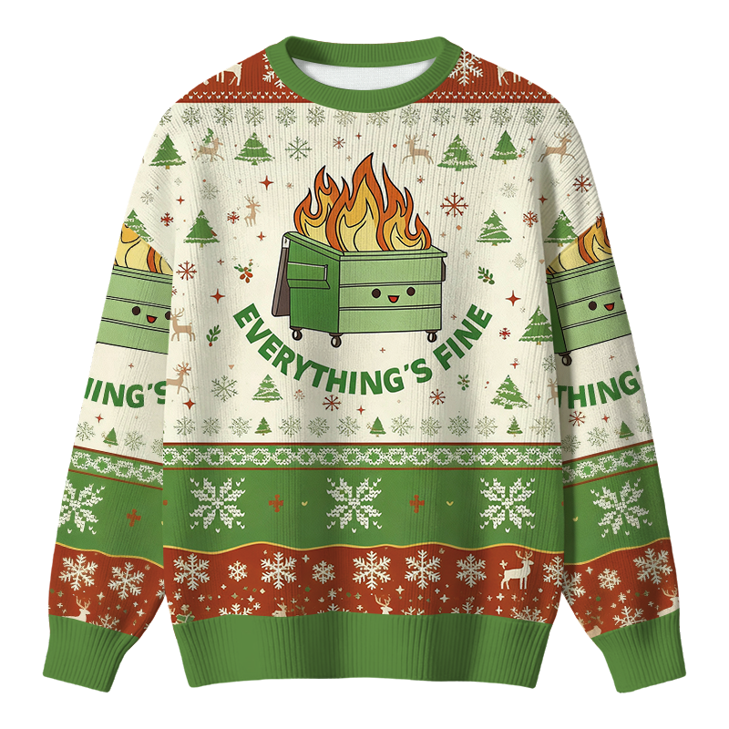 Tokyocanvas Everything is Fine Christmas Ugly Sweater