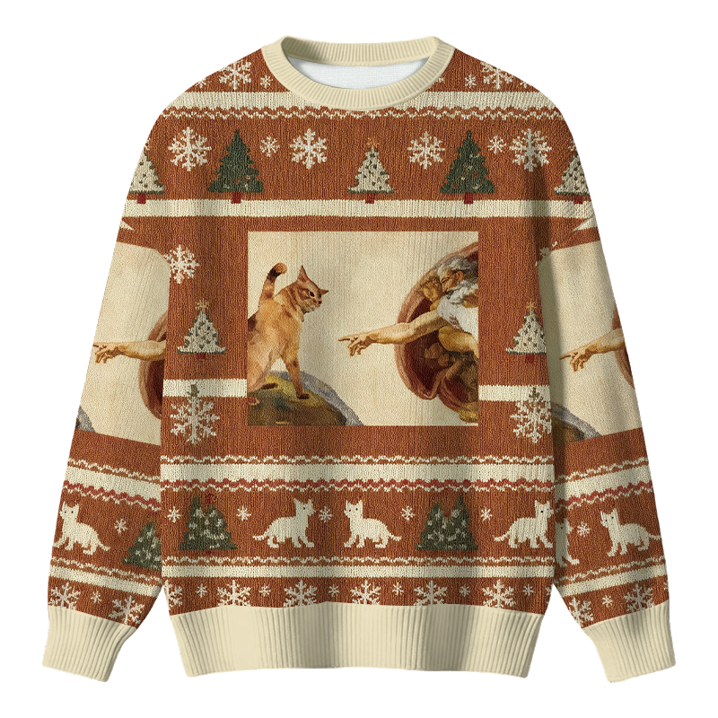 Tokyocanvas  Cat God Creation Of Adam Meme Christmas Ugly Sweater