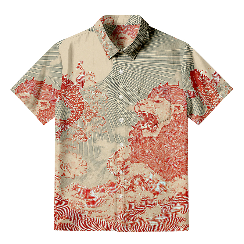 Tokyocanvas Waves Of Lion And Koi Button-up Shirt