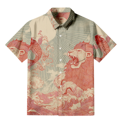Tokyocanvas Waves Of Lion And Koi Button-up Shirt