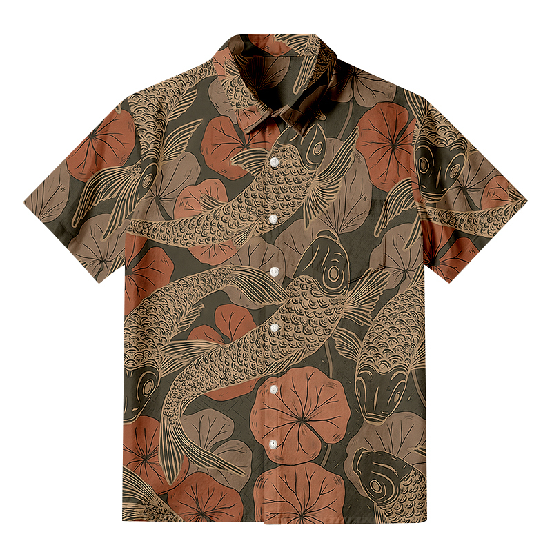 Tokyocanvas Swimming Koi Aloha Button-up Shirt