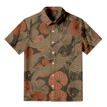 Tokyocanvas Swimming Koi Aloha Button-up Shirt