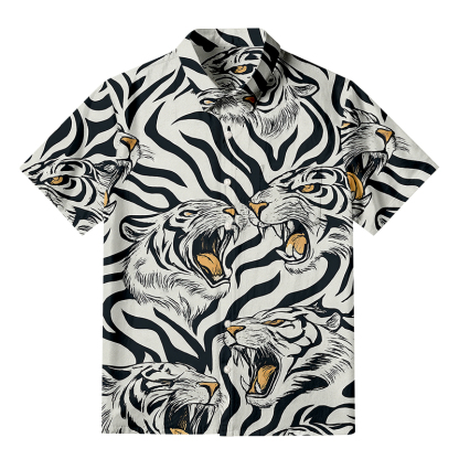 Tokyocanvas Roaring Tiger Aloha Button-up Shirt