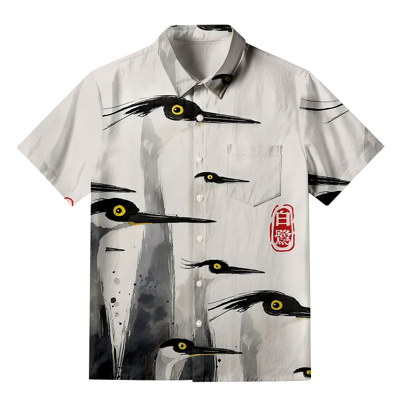 Tokyocanvas Elegant Egret Aloha Button-up Shirt