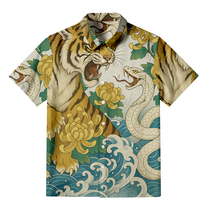 Tokyocanvas Tiger And Snake Fight Button-up Shirt