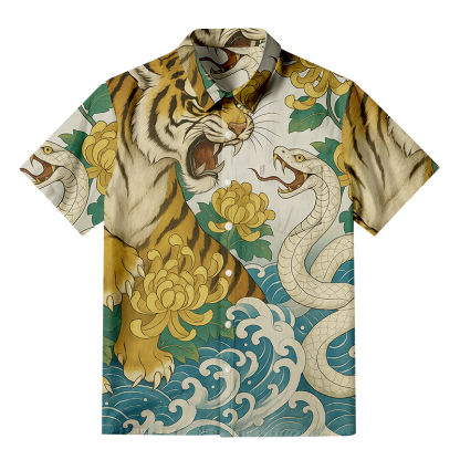Tokyocanvas Tiger And Snake Fight Button-up Shirt