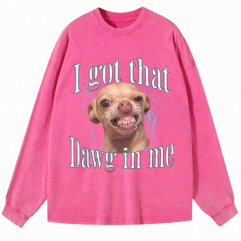 Tokyocanvas Chihuahua Funny Meme Long Sleeve Washed T-Shirt