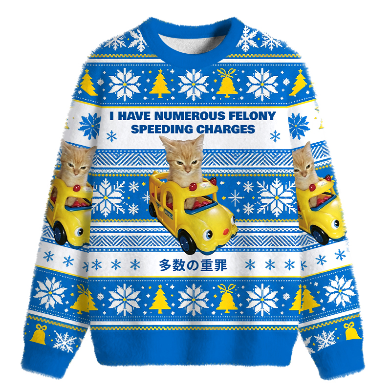 Tokyocanvas I Have Numerous Felonies For Speeding Fuzzy Christmas Ugly Sweatshirt