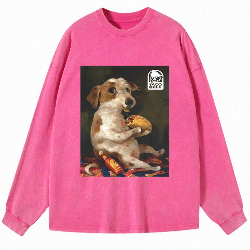 Tokyocanvas Dog Chill With Taco Bell Vintage Long Sleeve Washed T-Shirt