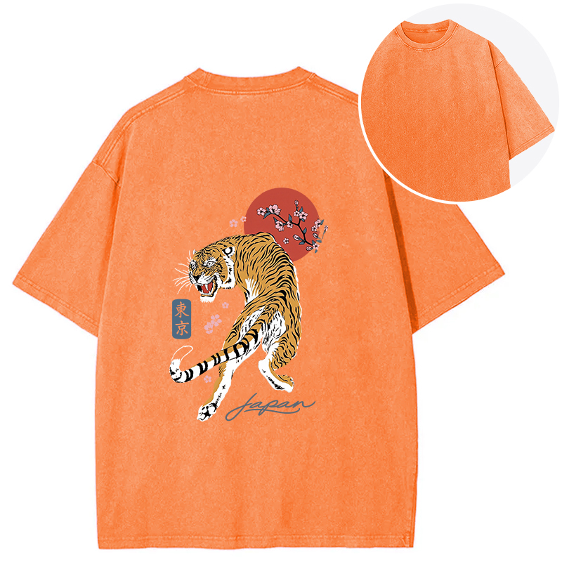 Tokyocanvas Tiger Blossom Japanese Sakura Back Washed T-Shirt
