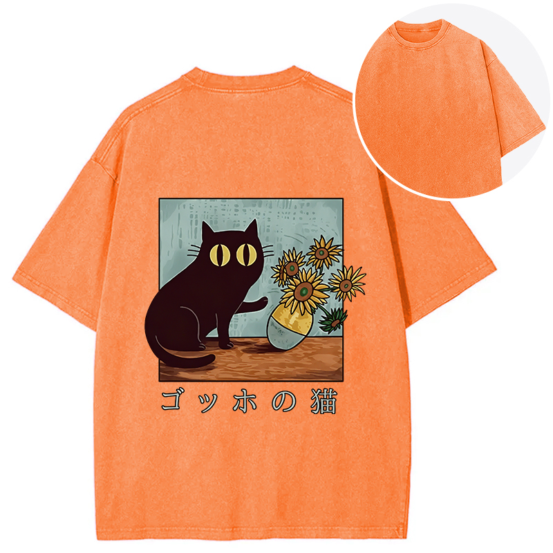 Tokyocanvas Art Print's Cat Back Washed T-Shirt