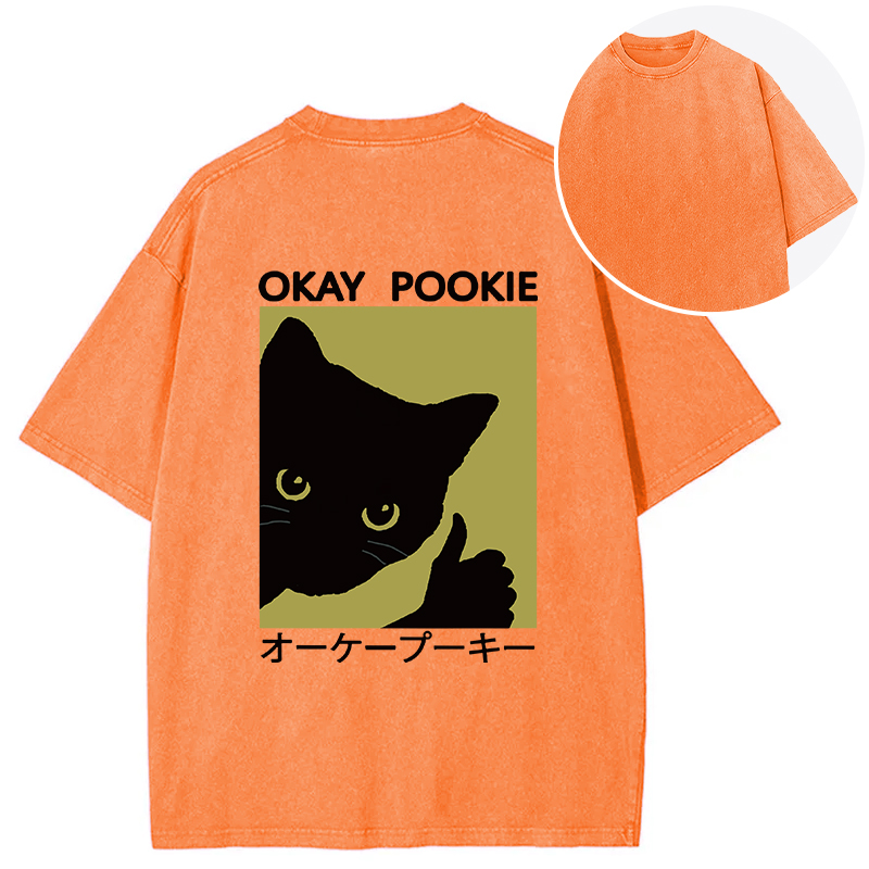 Tokyocanvas Okay Pookie Cat Back Washed T-Shirt