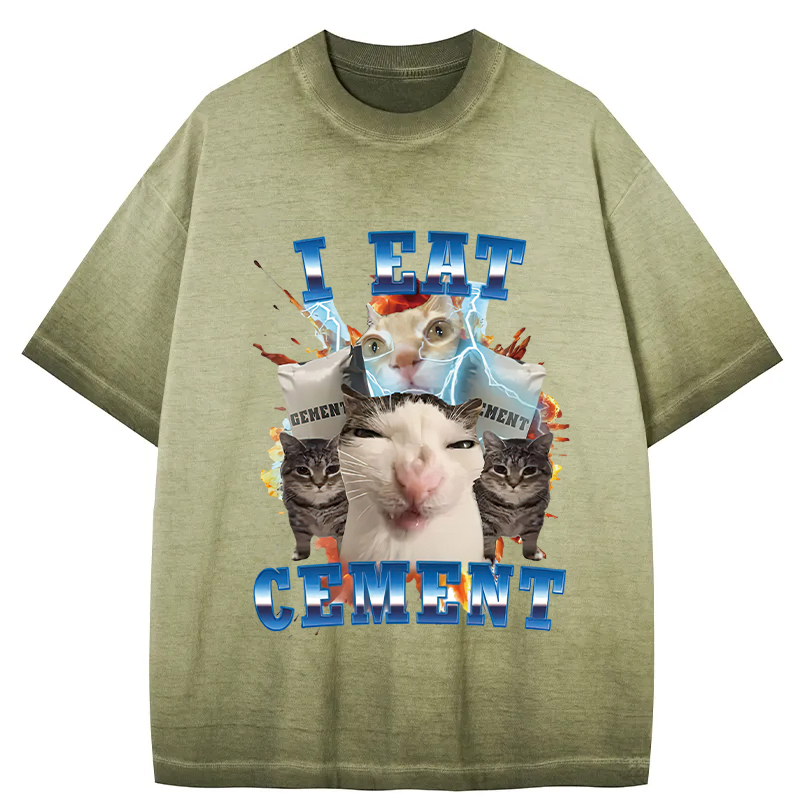 Tokyocanvas I Eat Cement Funny Cat Meme Gradient Washed T-Shirt