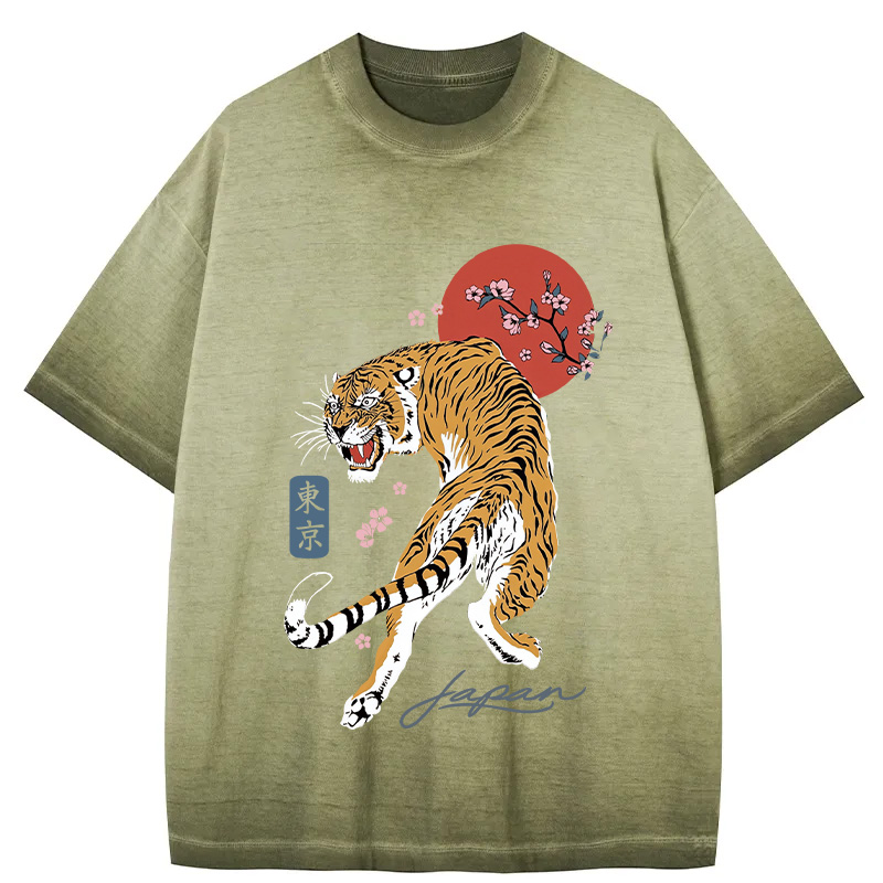 Tokyocanvas Tiger Blossom Japanese Sakura Gradient Washed T-Shirt
