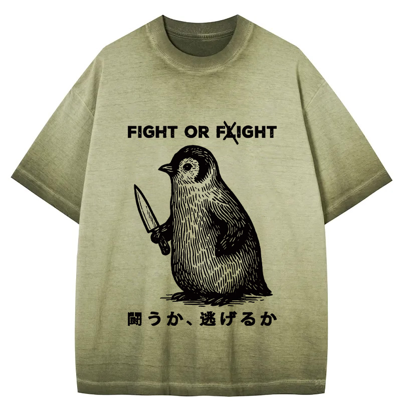 Tokyocanvas Funny Fight Or Flight Gradient Washed T-Shirt