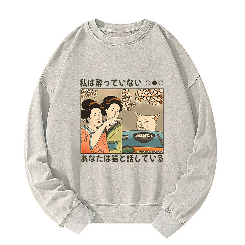 Tokyocanvas Japanese Woman Shouting at a Cat Washed Sweatshirt