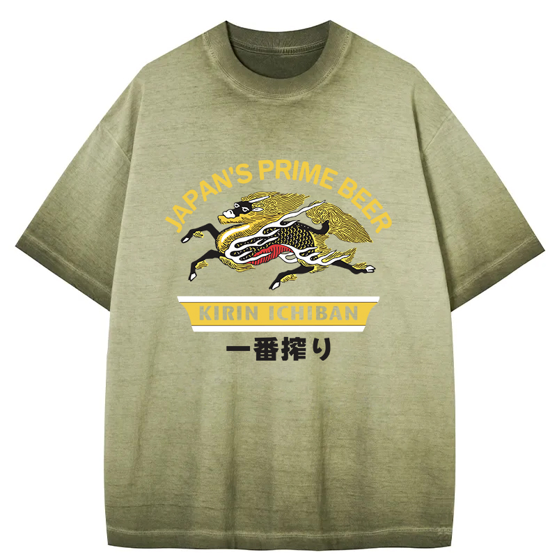 Tokyocanvas Kirin Ichiban Beer Logo Japanese Gradient Washed T-Shirt