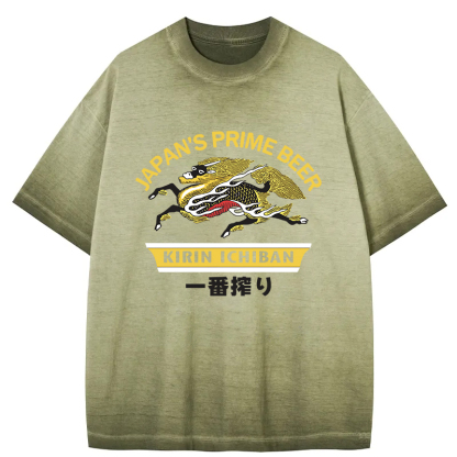 Tokyocanvas Kirin Ichiban Beer Logo Japanese Gradient Washed T-Shirt