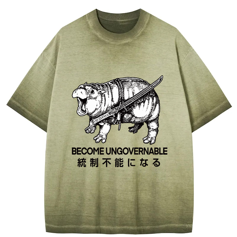 Tokyocanvas Moo Deng Carrying A Samurai Sword Gradient Washed T-Shirt