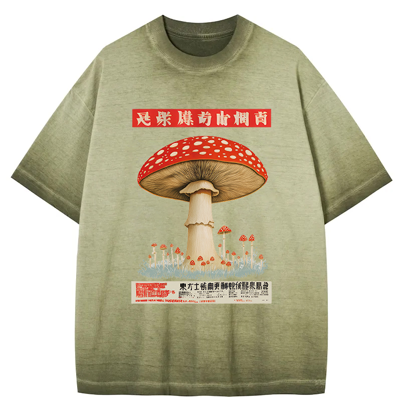 Tokyocanvas Psychedelic Mushroom Japanese Gradient Washed T-Shirt