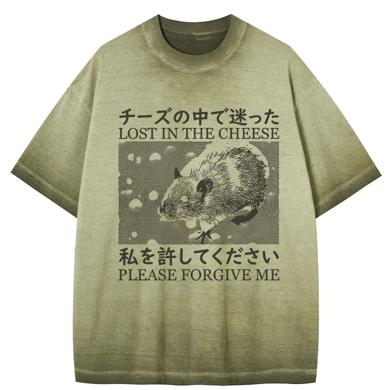 Tokyocanvas Lost in the Cheese Please Forgive Me Gradient Washed T-Shirt