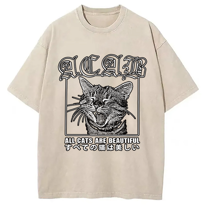 Tokyocanvas Beautiful Funny Cat ACAB Washed T-Shirt