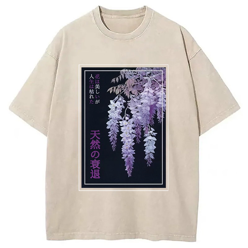 Tokyocanvas Wisteria Jpanese Flowers Poster Washed T-Shirt
