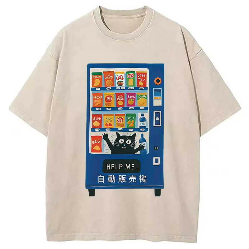 Tokyocanvas Cat Trapped In A Vending Machine Washed T-Shirt