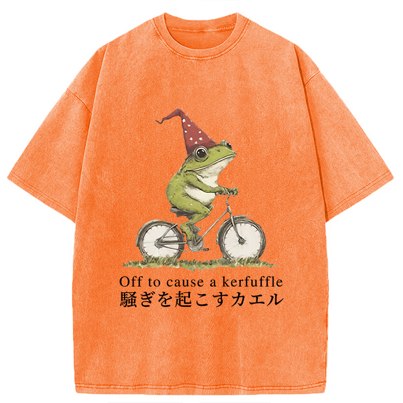 Tokyocanvas Off to Cause a Kerfuffle Frog Washed T-Shirt