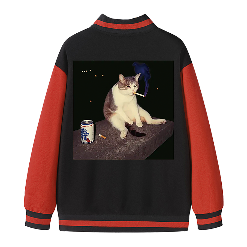 Tokyocanvas Cigarette Kitten Funny Smoking Cat Meme Varsity Jacket