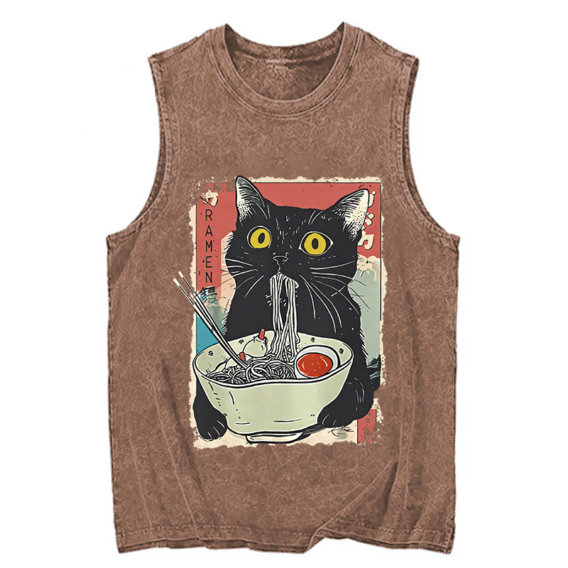 Tokyocanvas Cute Cat Eating Ramen Washed Tank