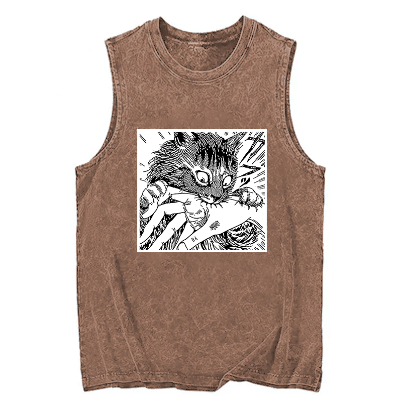 Tokyocanvas Creepy Cat Anime Horror Anteater Washed Tank