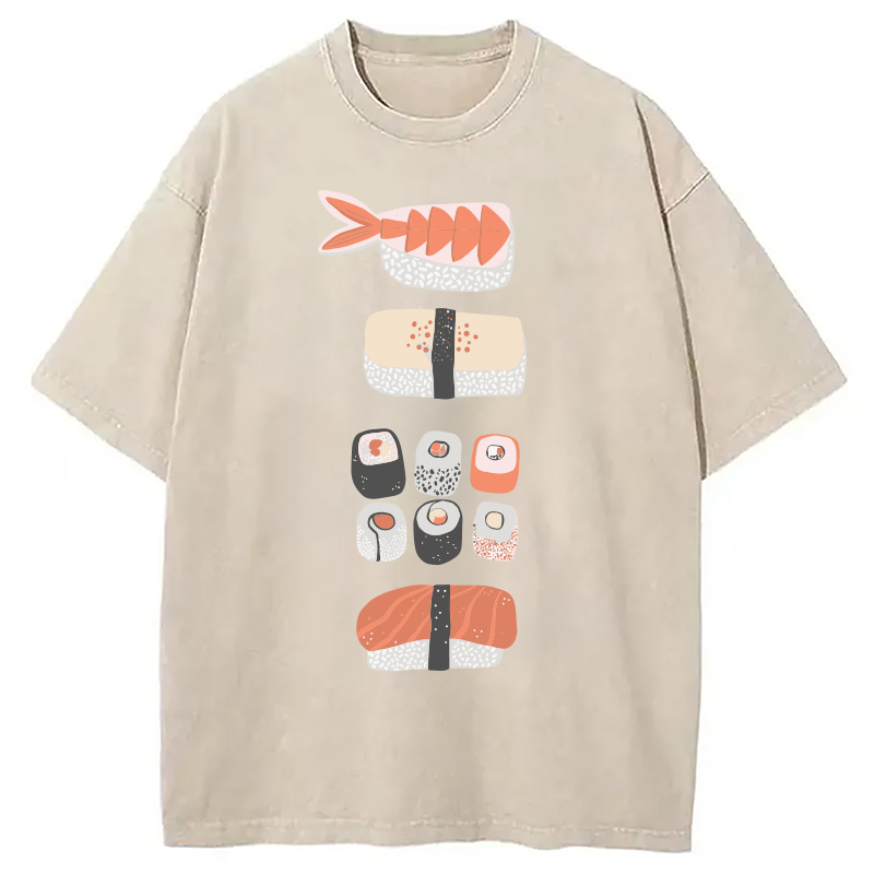 Tokyocanvas Japanese Sushi Nigiri Maki Roll Washed T-Shirt