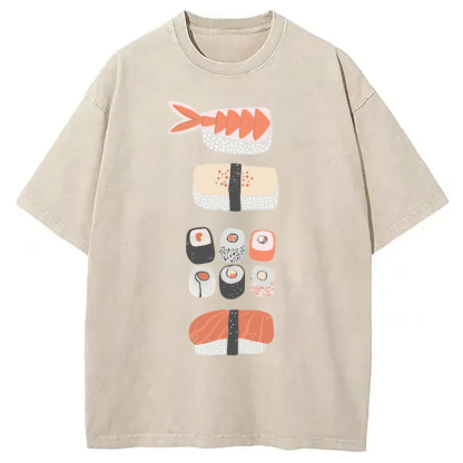 Tokyocanvas Japanese Sushi Nigiri Maki Roll Washed T-Shirt