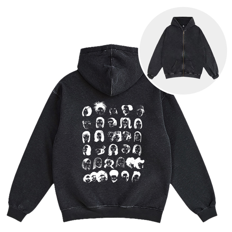 Tokyocanvas Hip Hop Ladies Washed Zip Hoodie