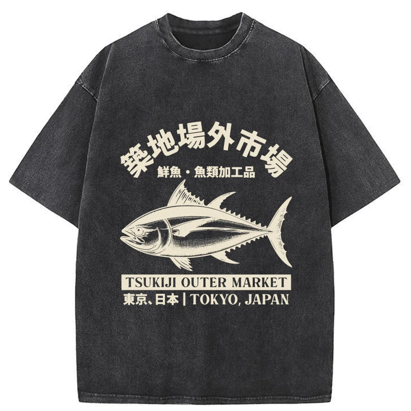 Tokyocanvas Japan Tsukiji Fish Market Washed T-Shirt