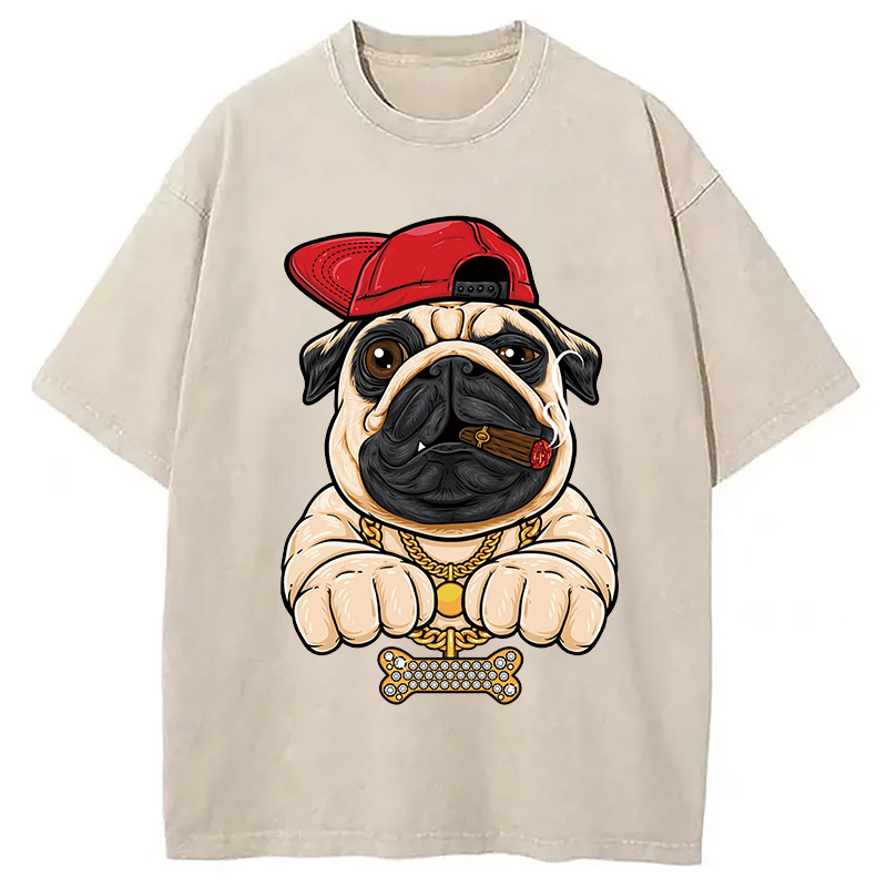 Tokyocanvas Pug hiphop Washed T-Shirt
