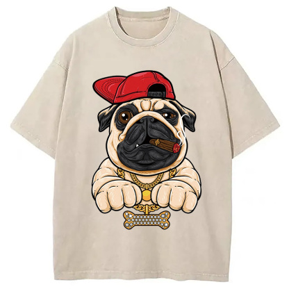 Tokyocanvas Pug hiphop Washed T-Shirt