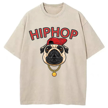 Tokyocanvas Cute Pug Hiphop Washed T-Shirt