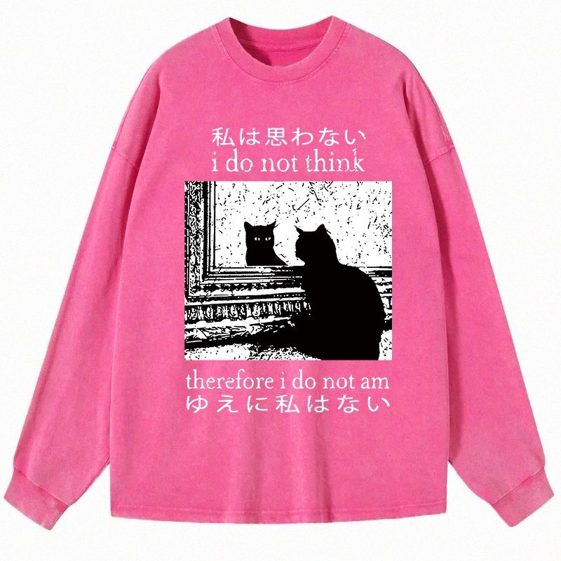 Tokyocanvas Thinking Cat Long Sleeve Washed T-Shirt
