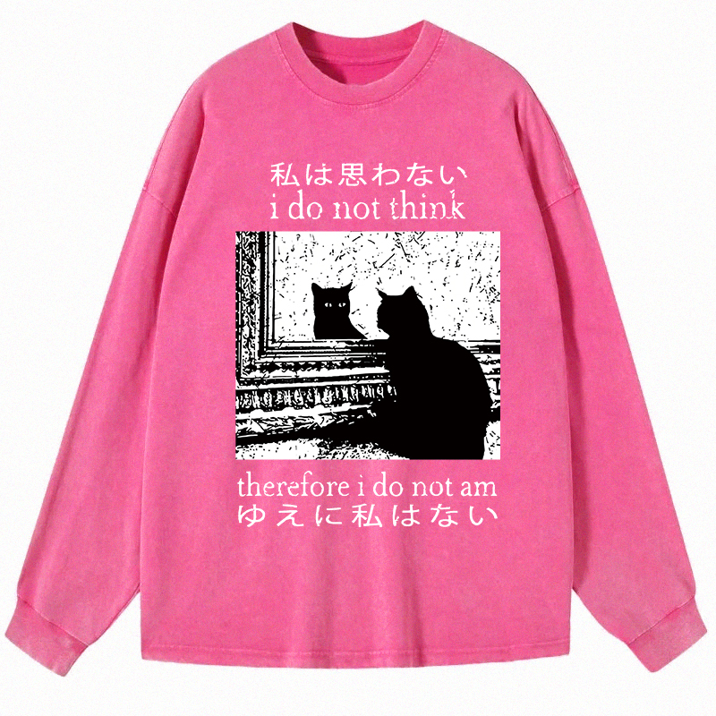 Tokyocanvas Thinking Cat Long Sleeve Washed T-Shirt