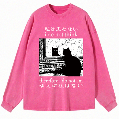 Tokyocanvas Thinking Cat Long Sleeve Washed T-Shirt