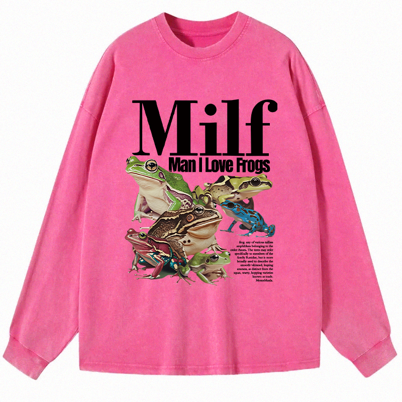 Tokyocanvas Man I Love Frogs Meme Long Sleeve Washed T-Shirt