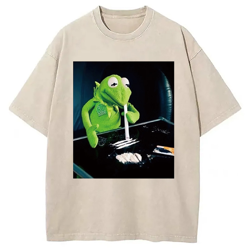 Tokyocanvas Frog Cocaine Drug Hipster Funny Washed T-Shirt
